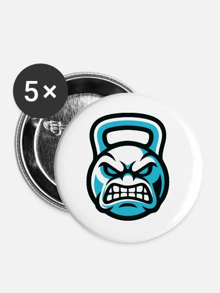 Kettlebell Teufel Grafik - Buttons groß 56 mm (5er Pack) - Weiß