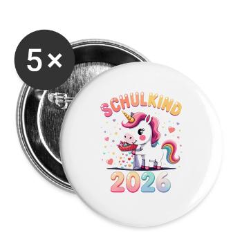Schulkind 2026 Einschulung 2026 Schulanfang - Buttons groß 56 mm (5er Pack) - Weiß - Vorne