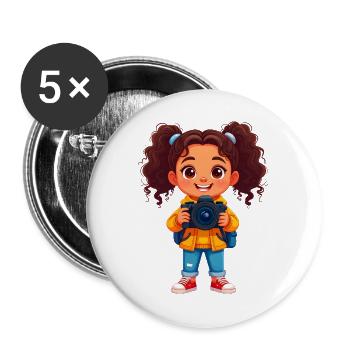 Kleine Fotografin mit Kamera – Kreatives Design - Buttons groß 56 mm (5er Pack) - Weiß - Vorne