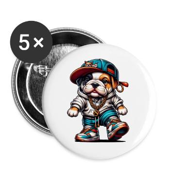 Cute Hip Hop Bulldog Puppy Streetwear Dog Merch - Buttons large 2.2''/56 mm (5-pack) - white - Front