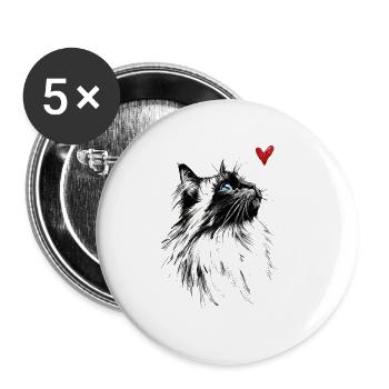 Katze Aquarell Herz Katzengeschenk - Buttons groß 56 mm (5er Pack) - Weiß - Vorne