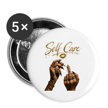 Streetwear Self-Care avec un majeur doré à goutte - Lot de 5 grands badges (56 mm) - blanc - Devant