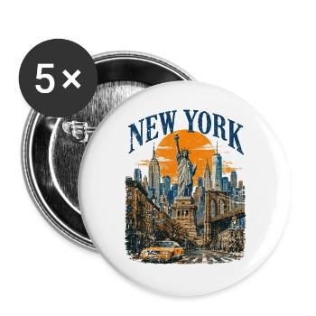 Vintage USA New York City Skyline NEW-YORK - Buttons groß 56 mm (5er Pack) - Weiß - Vorne