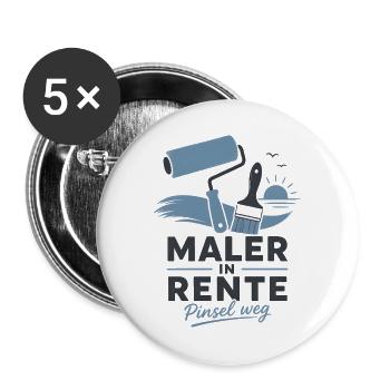 Maler in Rente – Pinsel weg & Farbrolle Grafik - Buttons groß 56 mm (5er Pack) - Weiß - Vorne