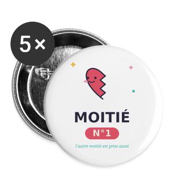 Moitié Coeur N°1 Sourire - Lot de 5 grands badges (56 mm) - blanc - Devant