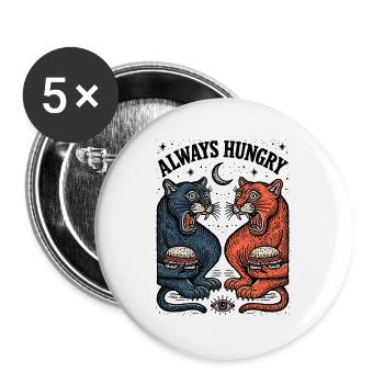 Immer Hungrig Katzenduo mit Burger - Buttons groß 56 mm (5er Pack) - Weiß - Vorne