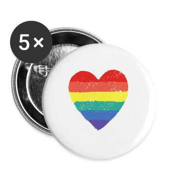 Herz Pride Regenbogen - Buttons groß 56 mm (5er Pack) - Weiß - Vorne