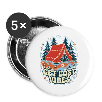 Get Lost Vibes Retro Camping - Buttons groß 56 mm (5er Pack) - Weiß - Vorne