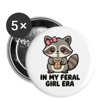 In My Feral Girl Era Waschbär - Buttons groß 56 mm (5er Pack) - Weiß - Vorne