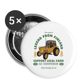 Finnischer Bauernhof-Legendentraktor - Buttons groß 56 mm (5er Pack) - Weiß - Vorne