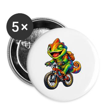 Chamäleon auf dem Fahrrad - Buttons groß 56 mm (5er Pack) - Weiß - Vorne