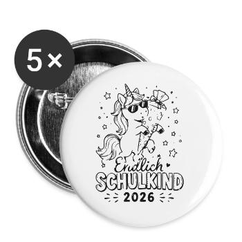 Einhorn Schulkind 2026 Edition - Buttons groß 56 mm (5er Pack) - Weiß - Vorne