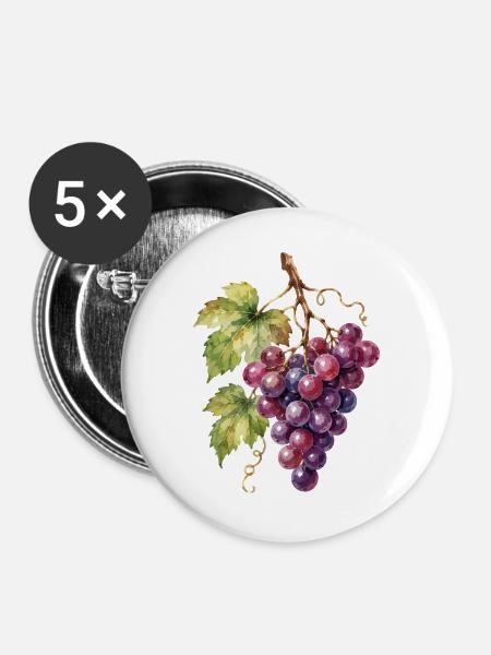 Aquarellweintrauben Cluster - Buttons groß 56 mm (5er Pack) - Weiß