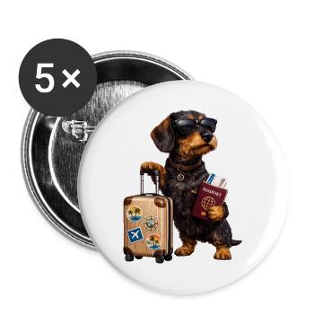 Motif teckel Holiday – Chien drôle avec valise et - Lot de 5 grands badges (56 mm) - blanc - Devant