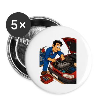 Mécanique animée sur le moteur - Lot de 5 grands badges (56 mm) - blanc - Devant