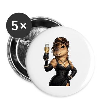 Elegante Capybara Dame mit Sektglas - Lot de 5 grands badges (56 mm) - blanc - Devant