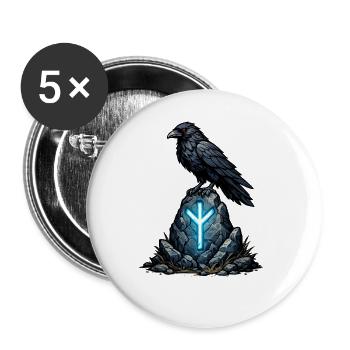 Rabe auf Runenfels mit Leuchtzeichen - Buttons groß 56 mm (5er Pack) - Weiß - Vorne