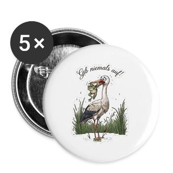 Gib niemals auf! – Frosch wehrt sich gegen Storch - Buttons groß 56 mm (5er Pack) - Weiß - Vorne