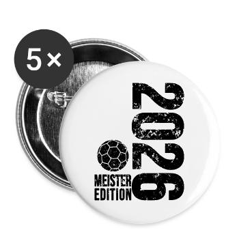 Handball Meister Shirt 2026, Black Edition schwarz - Buttons groß 56 mm (5er Pack) - Weiß - Vorne