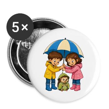 Kinder Regenschirm für Igel Süßes Regen Motiv - Buttons groß 56 mm (5er Pack) - Weiß - Vorne