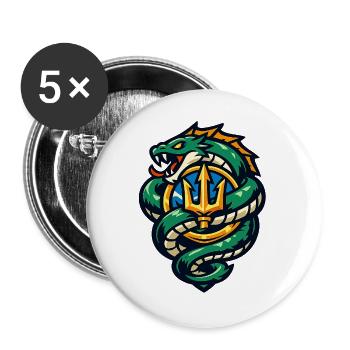 Dragon with Trident Emblem - Buttons large 2.2''/56 mm (5-pack) - white - Front