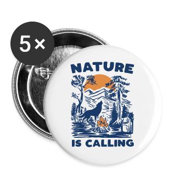 Hiking - Nature is Calling - Buttons large 2.2''/56 mm (5-pack) - white - Front