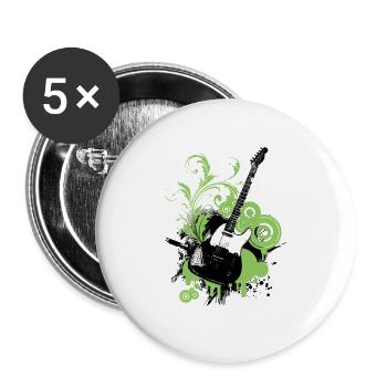 Graphic Floral Green Guitar - Buttons large 2.2''/56 mm (5-pack) - white - Front