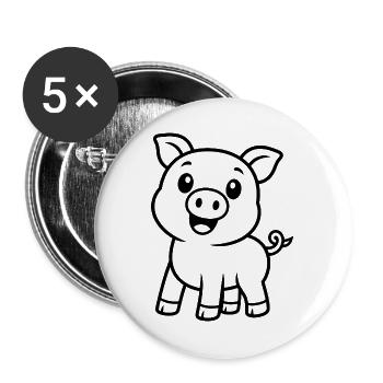 Happy piggy animal motif - Buttons large 2.2''/56 mm (5-pack) - white - Front