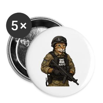 Ukraine Cat with NAFO patch - Buttons large 2.2''/56 mm (5-pack) - white - Front