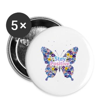 Floral Butterfly Stay Positive - Buttons large 2.2''/56 mm (5-pack) - white - Front