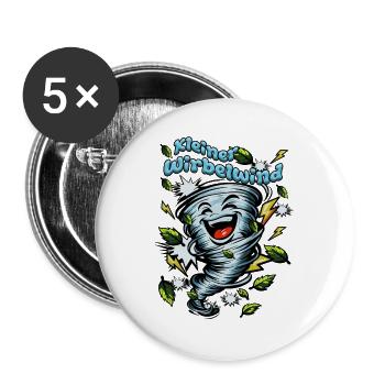 Kleiner Wirbelwind Lachender Tornado - Buttons groß 56 mm (5er Pack) - Weiß - Vorne