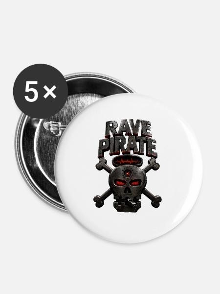 Rave-Piratenschädel - Buttons groß 56 mm (5er Pack) - Weiß