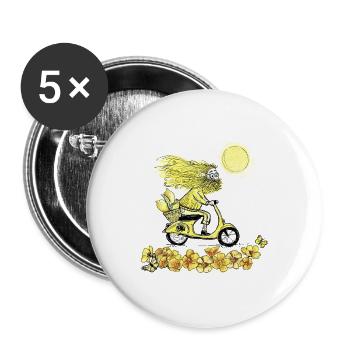 Mr. Yellow on the motorbike - Buttons large 2.2''/56 mm (5-pack) - white - Front