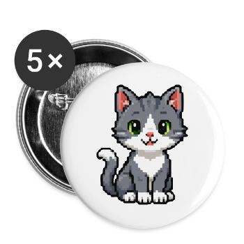 Pixelkätzchen Grau Katze - Buttons groß 56 mm (5er Pack) - Weiß - Vorne