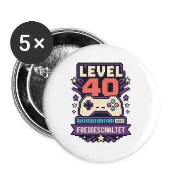 Level 40 erreicht – Gaming Geburtstag Spruch - Buttons groß 56 mm (5er Pack) - Weiß - Vorne
