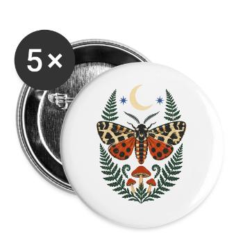 Moth Forest Motif with Fern and Moon - Buttons large 2.2''/56 mm (5-pack) - white - Front
