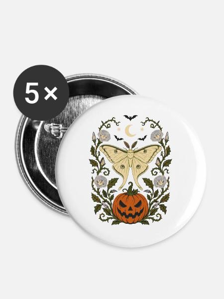 Halloween Luna Moth & Jack O' Lantern - Buttons groß 56 mm (5er Pack) - Weiß