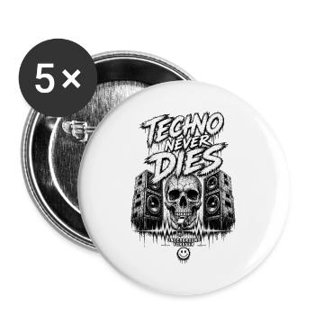 Techno Never Dies Skull and Speakers - Buttons large 2.2''/56 mm (5-pack) - white - Front