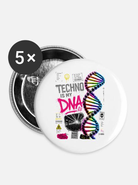 Techno ist meine DNA Neon-Regenbogen-Helix - Buttons groß 56 mm (5er Pack) - Weiß