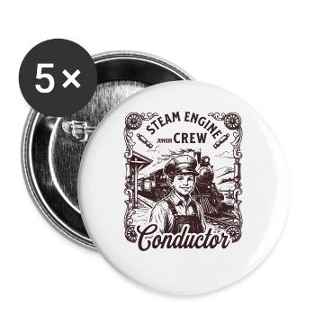 Vintage Dampflokomotive Zugführer Shirt für Kind - Buttons groß 56 mm (5er Pack) - Weiß - Vorne