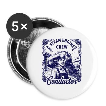 Motif de locomotive à vapeur nostalgique - Lot de 5 grands badges (56 mm) - blanc - Devant