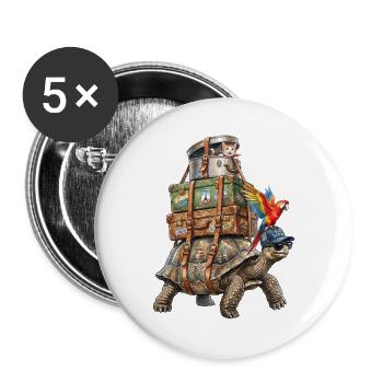 Turtle travelling with cat & parrot - Buttons large 2.2''/56 mm (5-pack) - white - Front