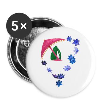 Glitzernder Regenschirm und Blütenring - Buttons groß 56 mm (5er Pack) - Weiß - Vorne