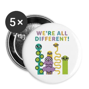 Nous sommes tous différents ! Créatures colorées - Lot de 5 grands badges (56 mm) - blanc - Devant