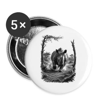 Le rhinocéros sauvage dans la nature dans le style du dessin artistique - Lot de 5 grands badges (56 mm) - blanc - Devant
