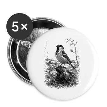 Süßer Spatz kunstvoll gezeichnet auf Baumstamm - Buttons groß 56 mm (5er Pack) - Weiß - Vorne