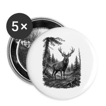 Majestätischer Hirsch in Natur im Zeichenstil - Buttons groß 56 mm (5er Pack) - Weiß - Vorne