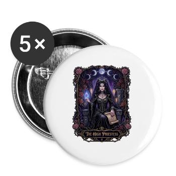 Carte de tarot gothique de la Grande Prêtresse de la Sorcière, carte de tarot - Lot de 5 grands badges (56 mm) - blanc - Devant