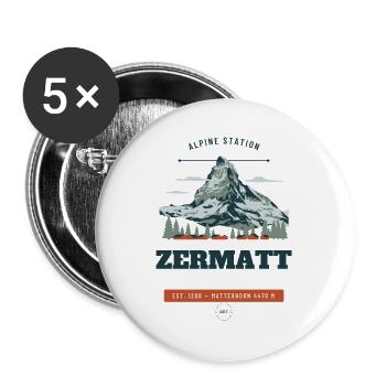 Zermatt Matterhorn Vintage-Reiseabzeichen - Buttons groß 56 mm (5er Pack) - Weiß - Vorne