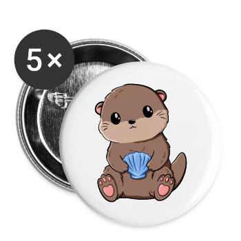 Niedlicher Otter mit blauer Muschel - Buttons groß 56 mm (5er Pack) - Weiß - Vorne